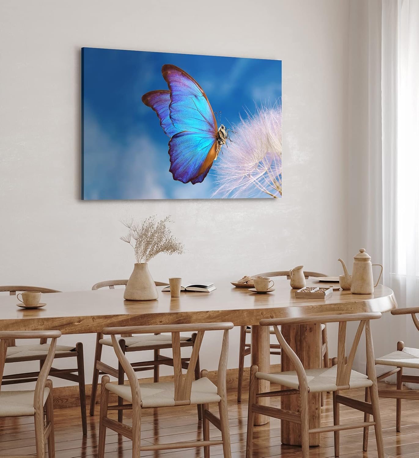 Paul Sinus Wandbild 120x80cm Blauer Schmetterling Pusteblume Frühling blauer Himmel