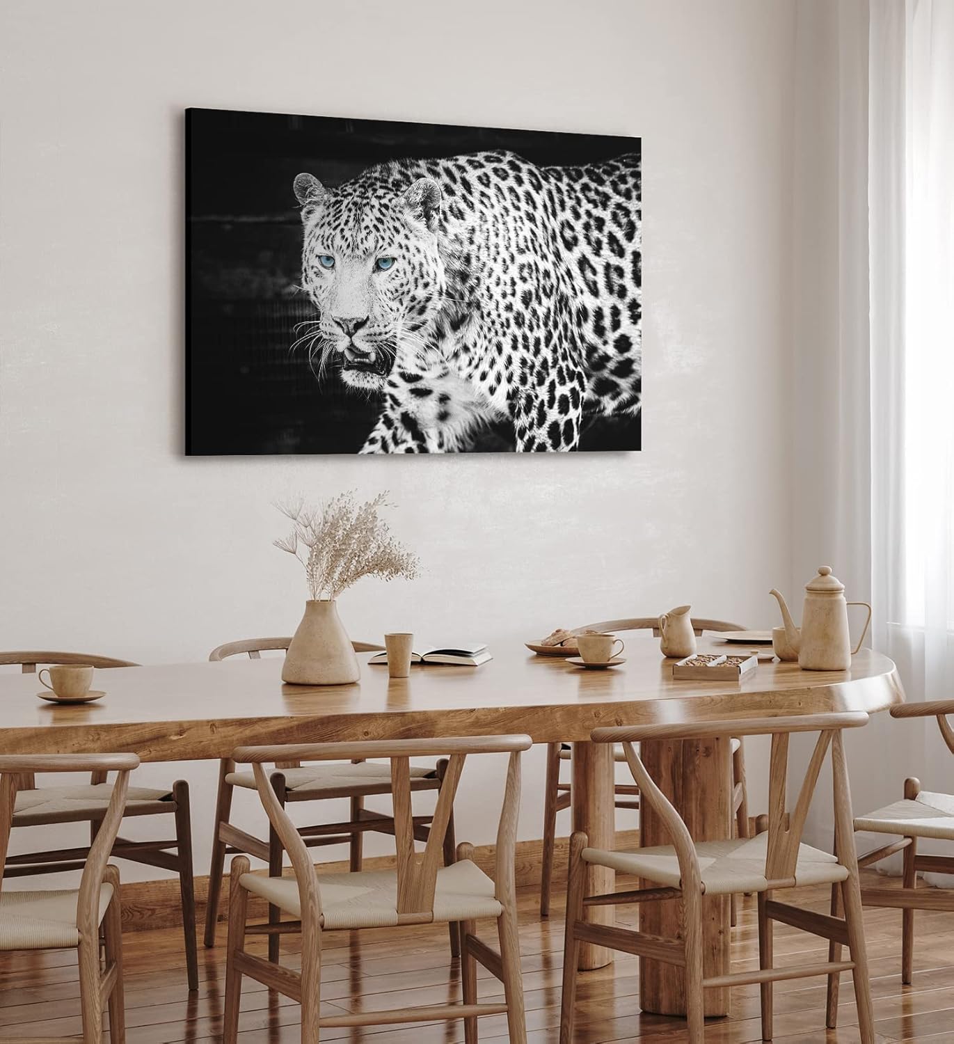 Paul Sinus Wandbild 120x80cm Jaguar Raubkatze Schwarz Weiß blaue Augen Tierfotografie
