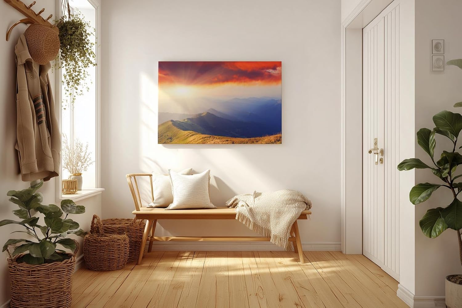 Sinus Art Wandbild 120x80cm Imposanter Sonnenaufgang mit leuchtendem Horizont und tiefer Perspektive