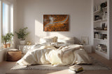 Sinus Art Wandbild 120x80cm Herbstlicher Mischwald mit elegant geschwungener Straße in Luftaufnahme