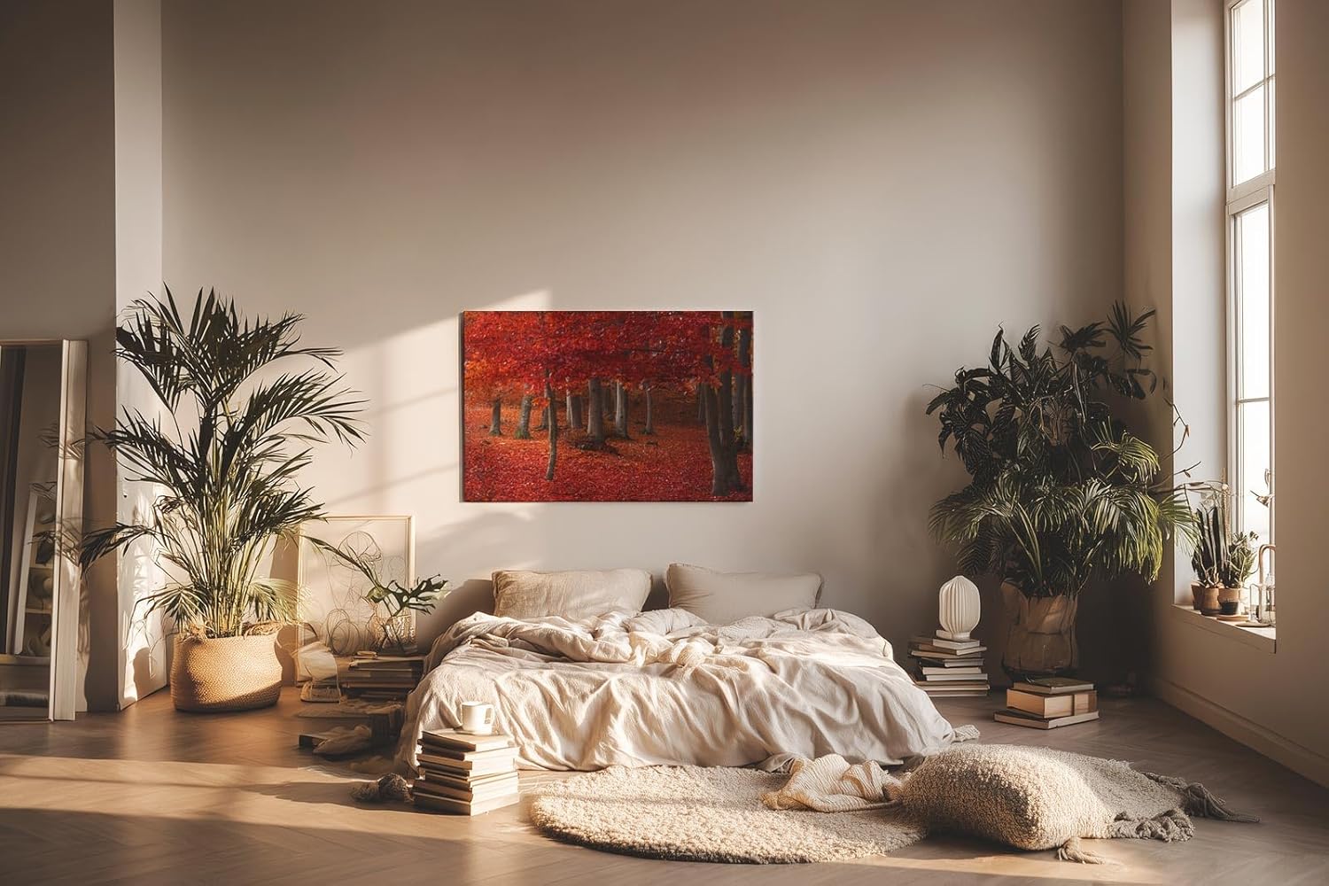 Sinus Art Wandbild 120x80cm Hochsättigtes Rot in Kombination mit natürlichen Brauntönen schafft ein warmes und dynamisches Raumerlebnis
