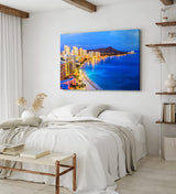 Paul Sinus Wandbild 120x80cm Honolulu Hawaii Küste Strand Nacht Meer Berg