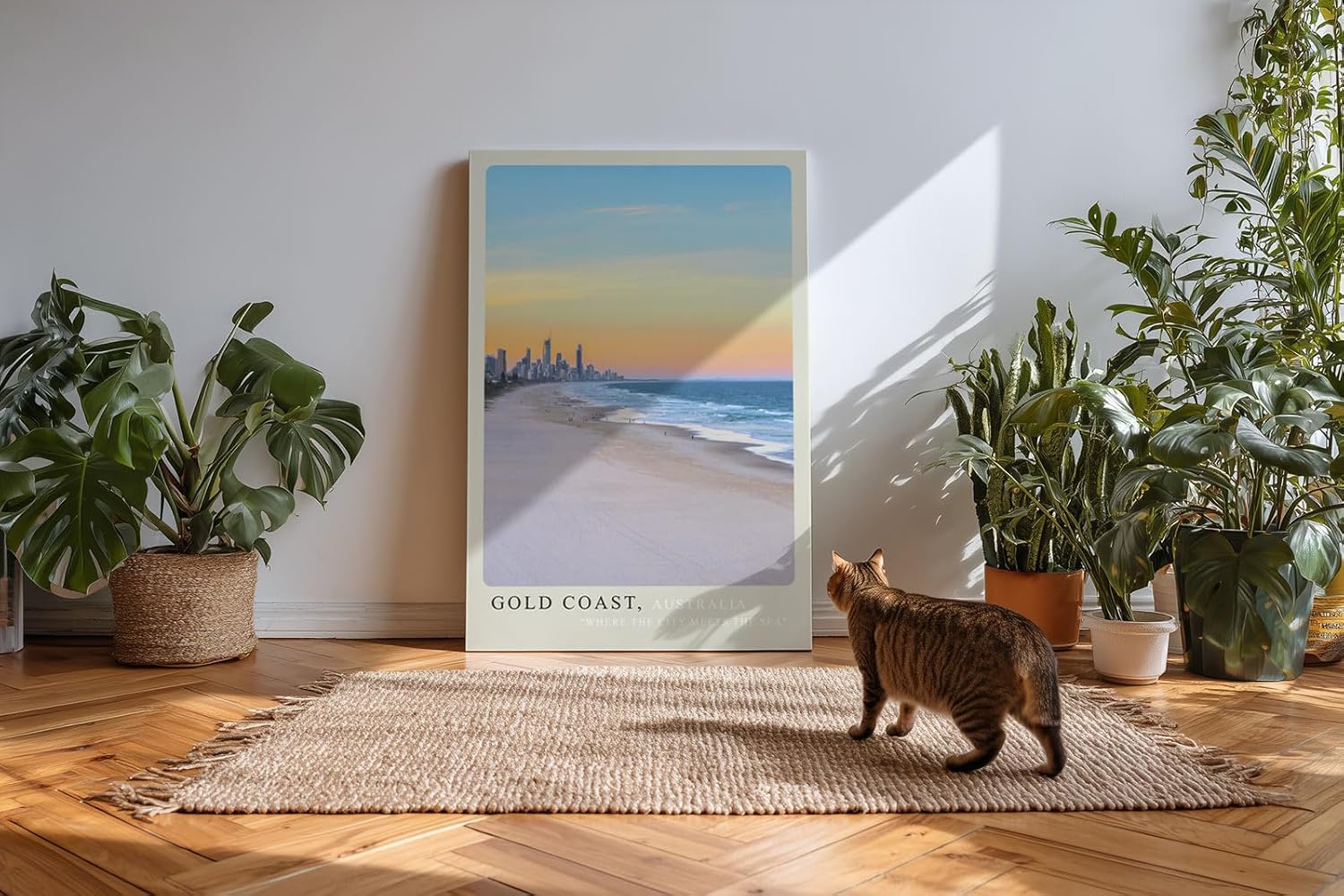 Paul Sinus Kunstdruck 40x60cm Gold Coast Australia – Weite Küste mit Skyline bei Sonnenuntergang in Australien als Panorama