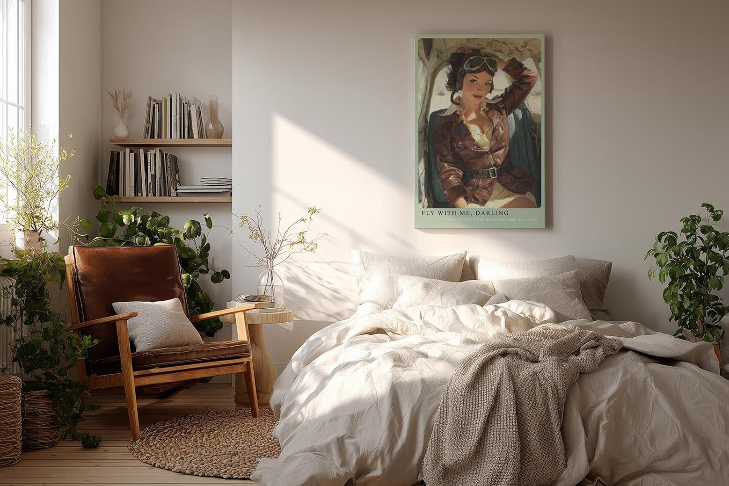 Paul Sinus Wandbild in 40x60cm Fly With Me, Darling – Pin-up-Pilotin im Cockpit mit Lederjacke und Fliegerbrille