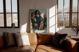 Paul Sinus Wandbild in 40x60cm Frau in schwarzem Spitzenkleid auf Sessel – modernes Porträt mit ausdrucksstarker Präsenz
