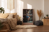 Paul Sinus Wandbild in 40x60cm Frau in blauem Kleid an Bar – modernes Porträt mit urbanem Flair