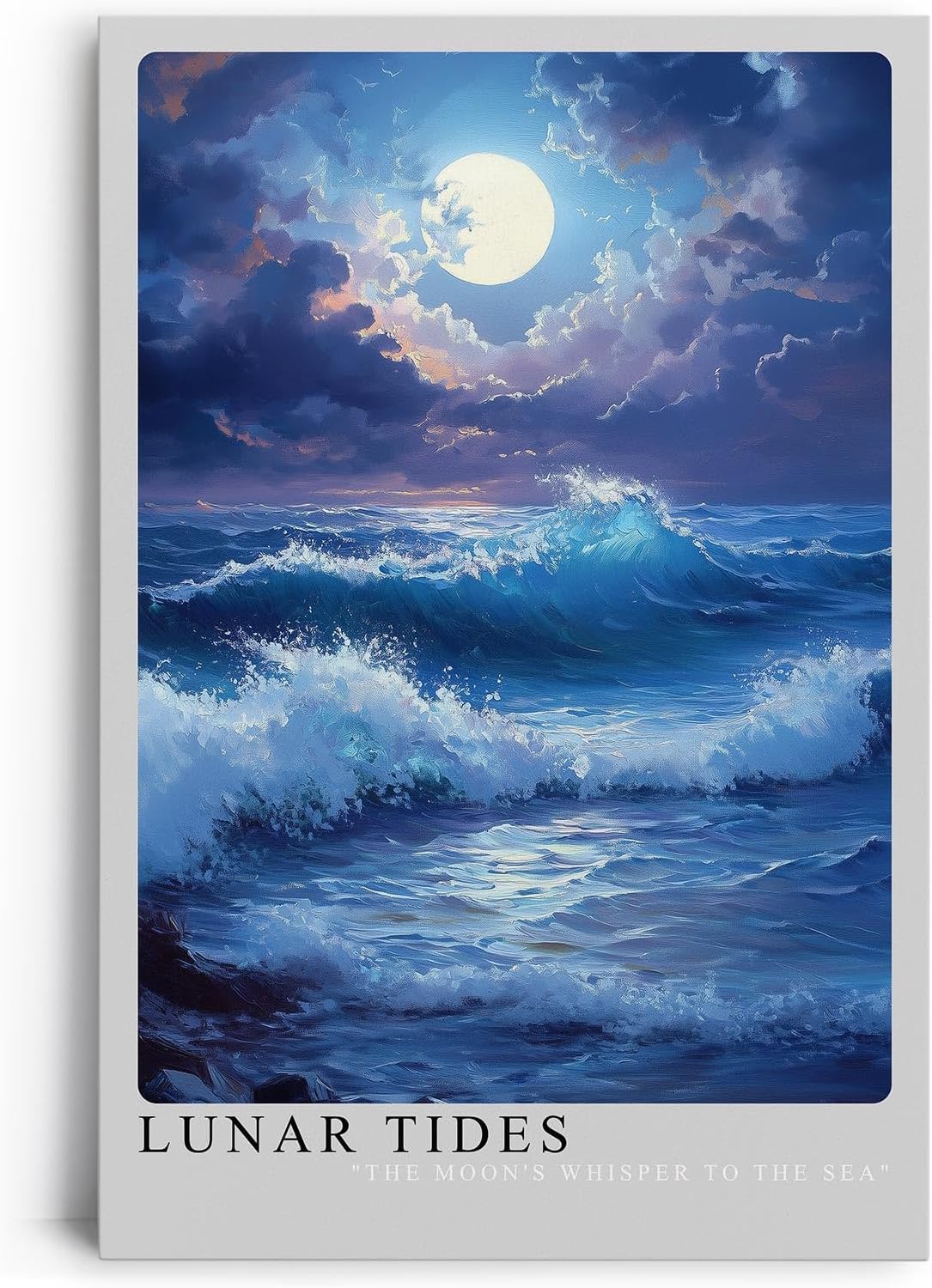 Paul Sinus Leinwandbild 80x120cm Mondflut – Mystisches Meeresmotiv mit leuchtendem Vollmond, sanften Wellen und atmosphärischer Lichtstimmung