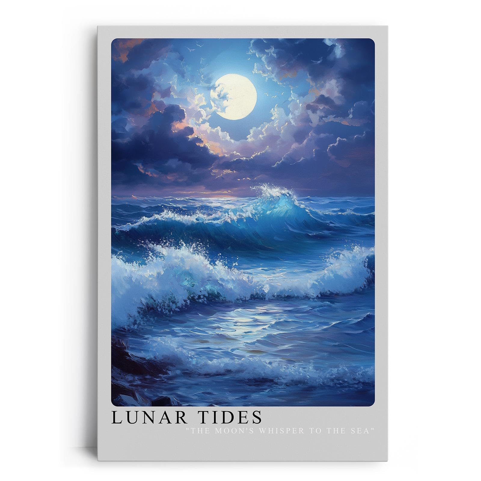 Paul Sinus Leinwandbild 80x120cm Mondflut – Mystisches Meeresmotiv mit leuchtendem Vollmond, sanften Wellen und atmosphärischer Lichtstimmung