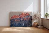 Sinus Art Wandbild 120x80cm Spektakuläre Felsformationen der Dolomiten im rötlichen Licht der untergehenden Sonne