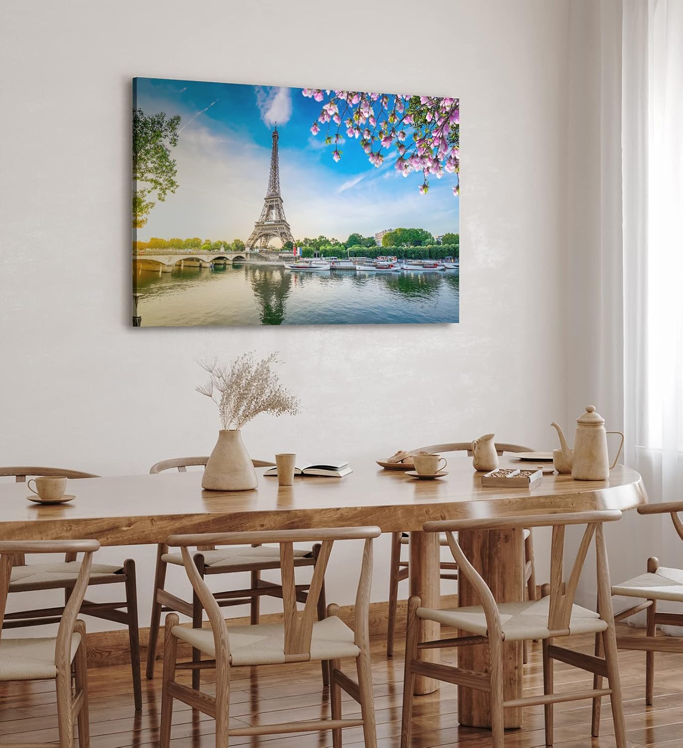 Paul Sinus Wandbild 120x80cm Paris Eiffelturm Kanal Frankreich Baumblüten