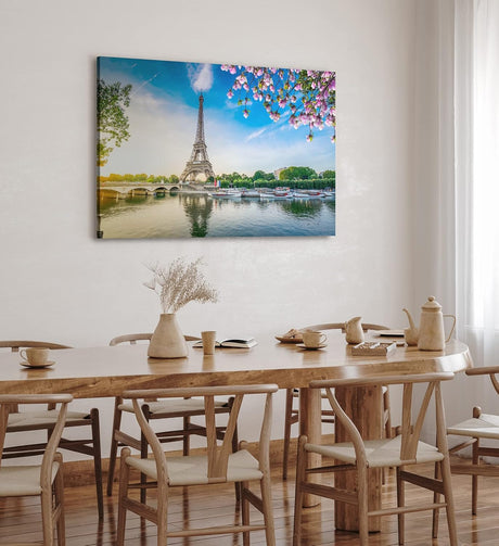 Paul Sinus Wandbild 120x80cm Paris Eiffelturm Kanal Frankreich Baumblüten