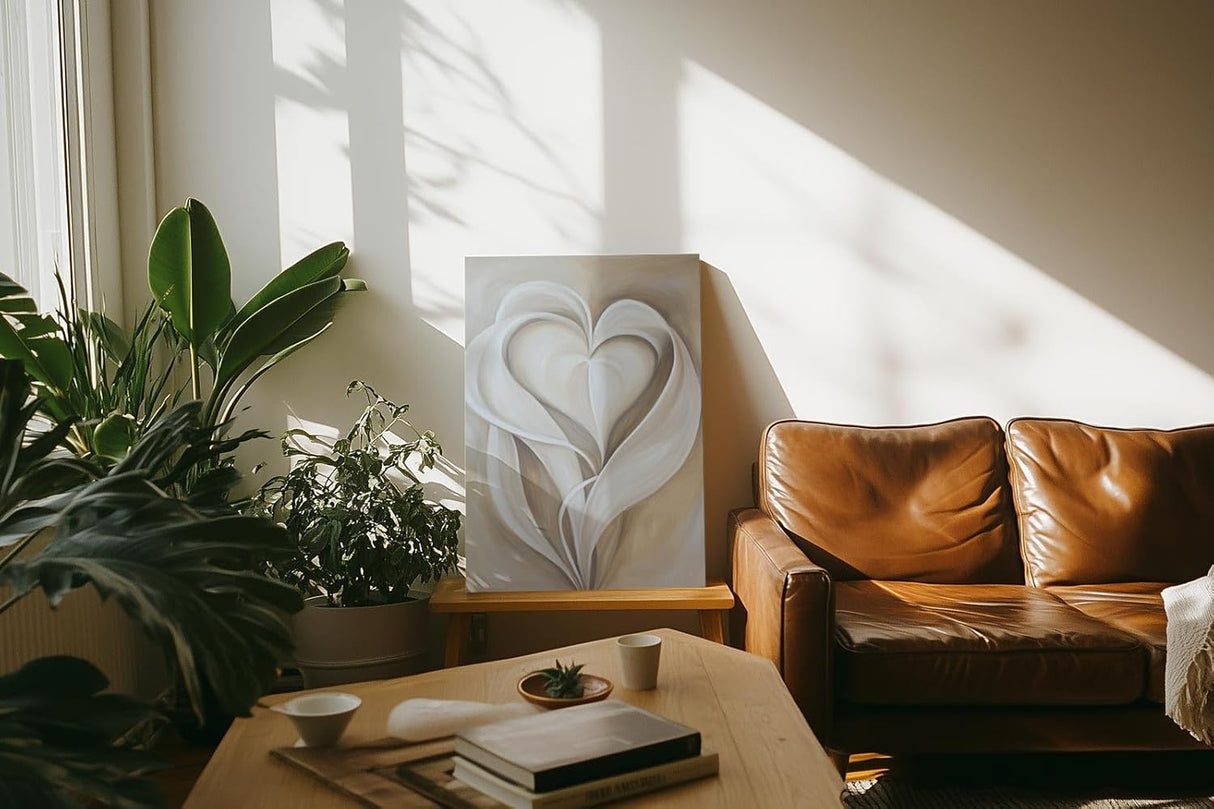 Paul Sinus 60x90cm Wandbild Herzblätter in Beige – Sanfte Formen mit moderner floraler Eleganz Blume