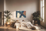 Sinus Art Wandbild 120x80cm Überschneidende Dreiecke in Blau, Weiß und Orange mit pastosen Farbspuren