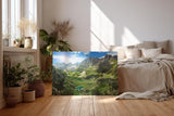 Sinus Art Wandbild 120x80cm Atemberaubendes Hochgebirgspanorama mit grünen Hängen und türkisfarbenem Bergsee im Tal