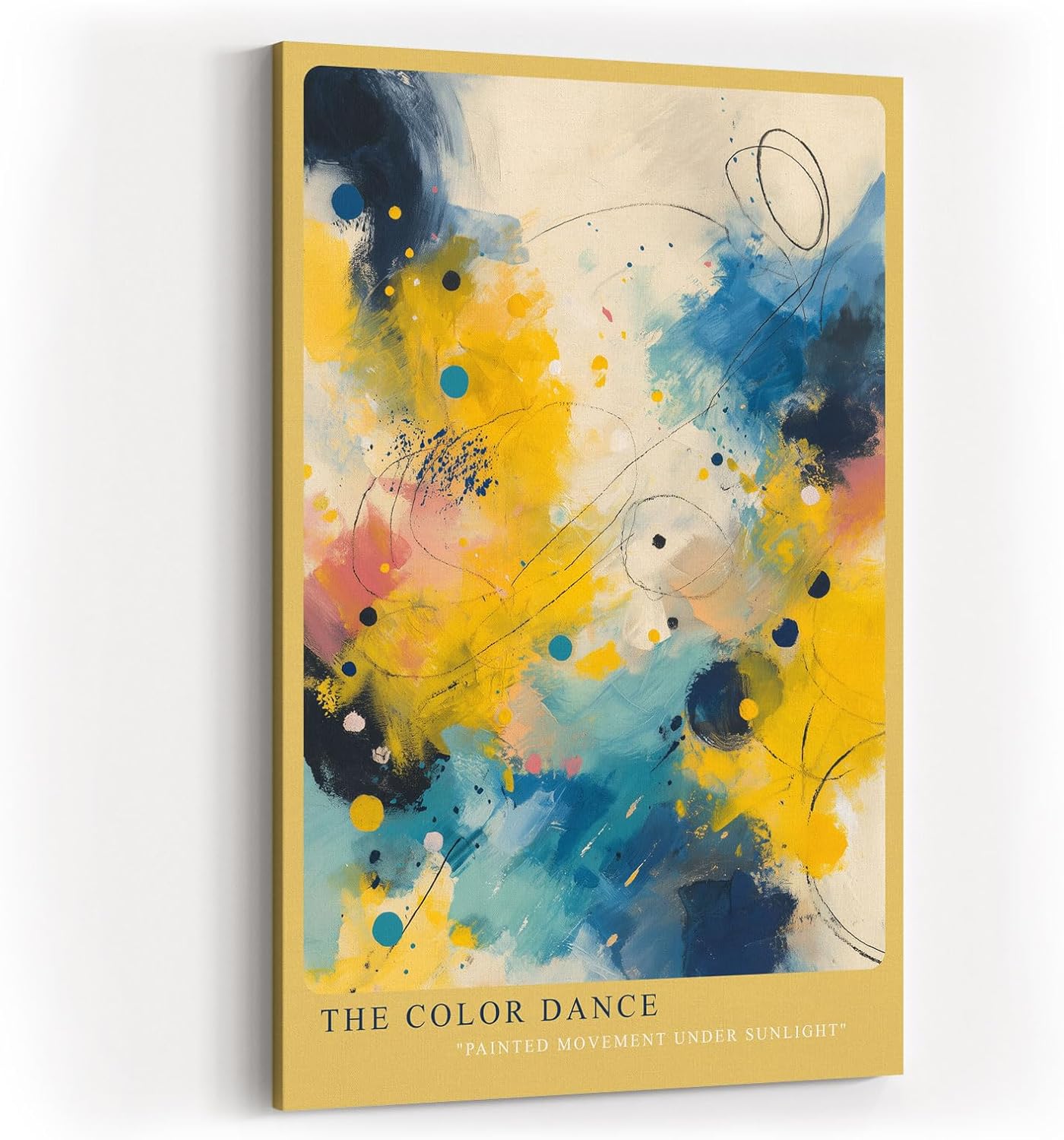 Paul Sinus Wandbild in 40x60cm The Color Dance – Farbintensive abstrakte Komposition in Gelb-, Blauund Weißtönen