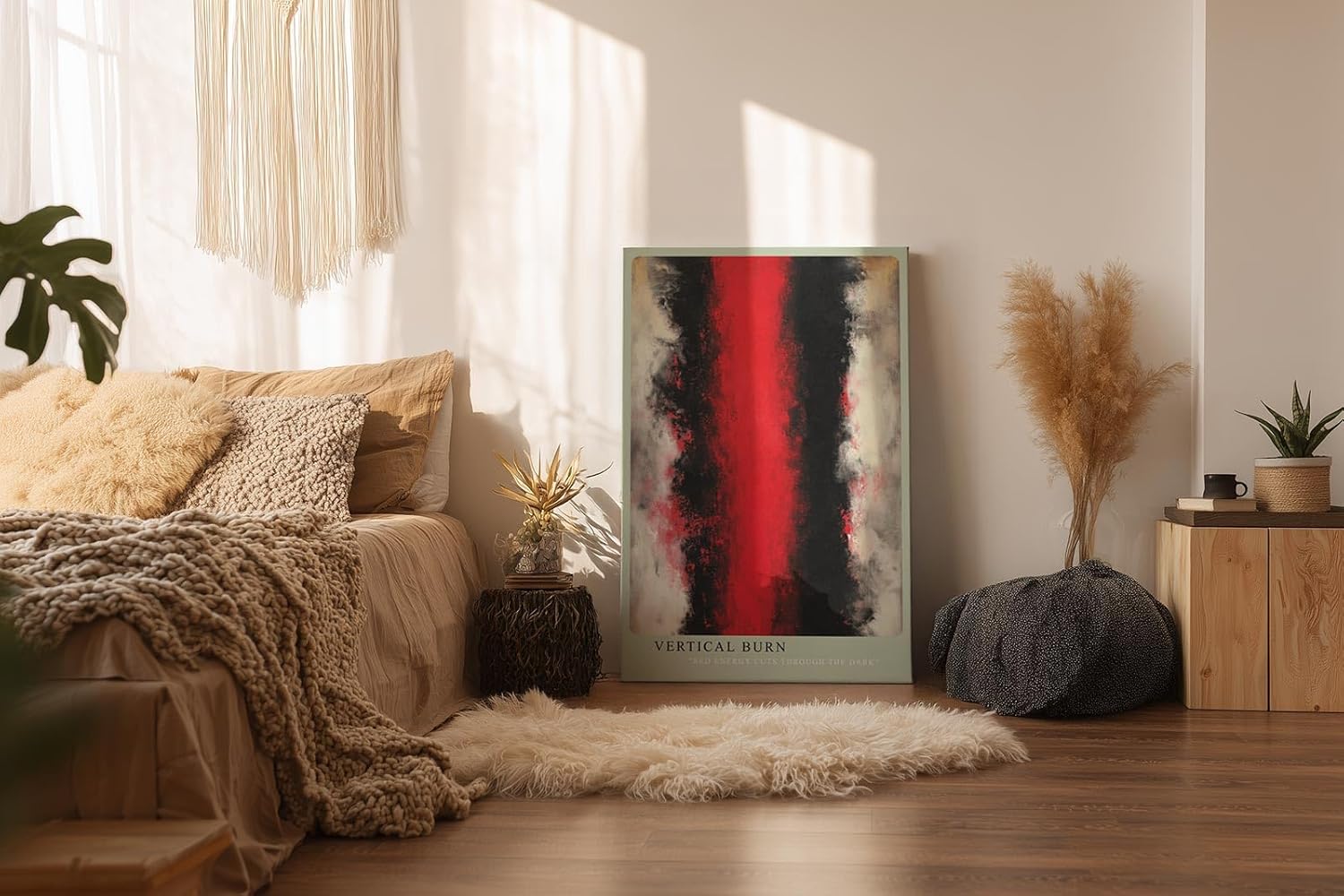 Paul Sinus Wandbild in 40x60cm Vertical Burn – Kraftvolles abstraktes Kunstwerk mit leuchtend rotem Zentrum