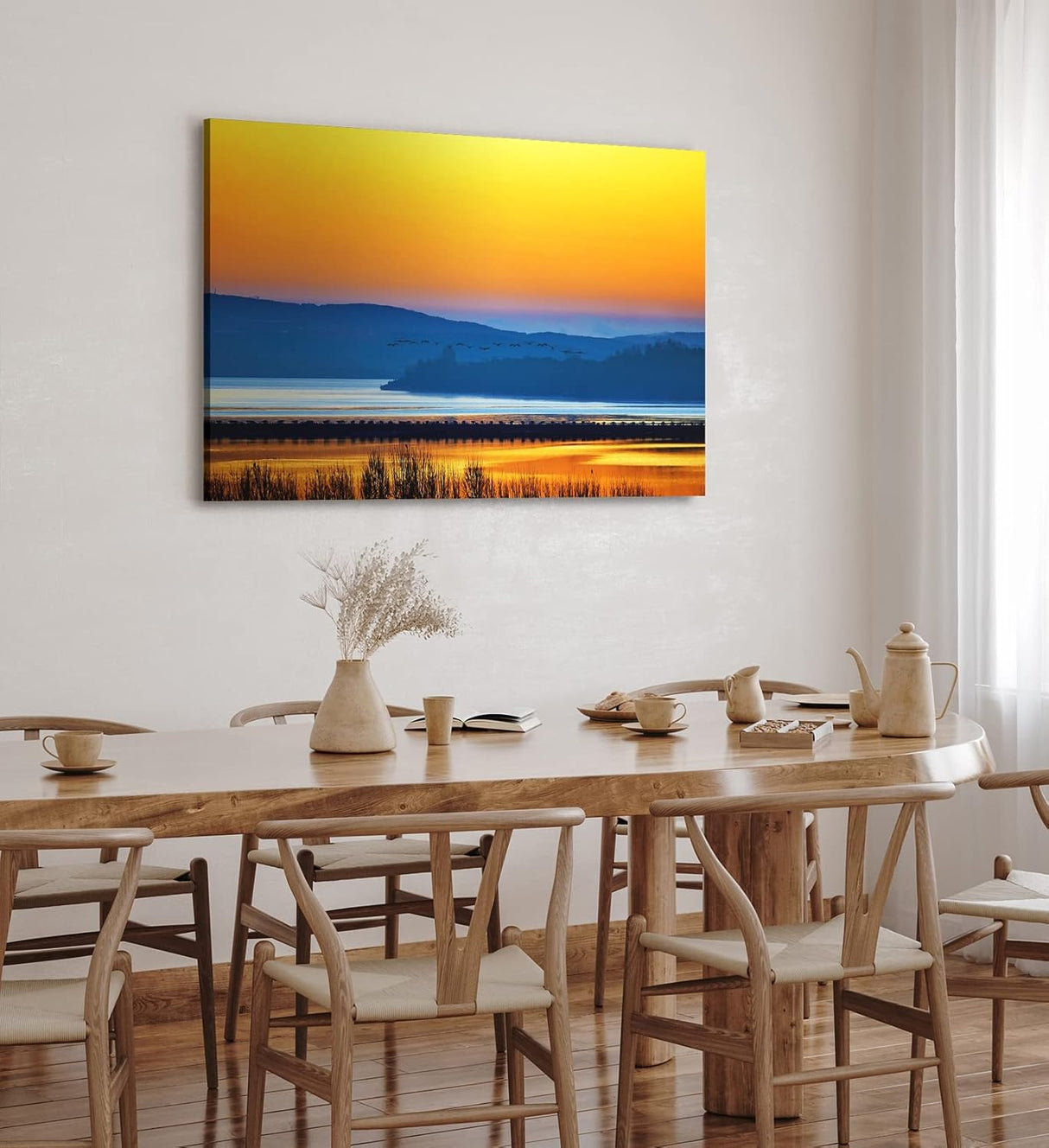 Paul Sinus Wandbild 120x80cm Landschaftsbild See roter Himmel Abendröte Vögel Natur