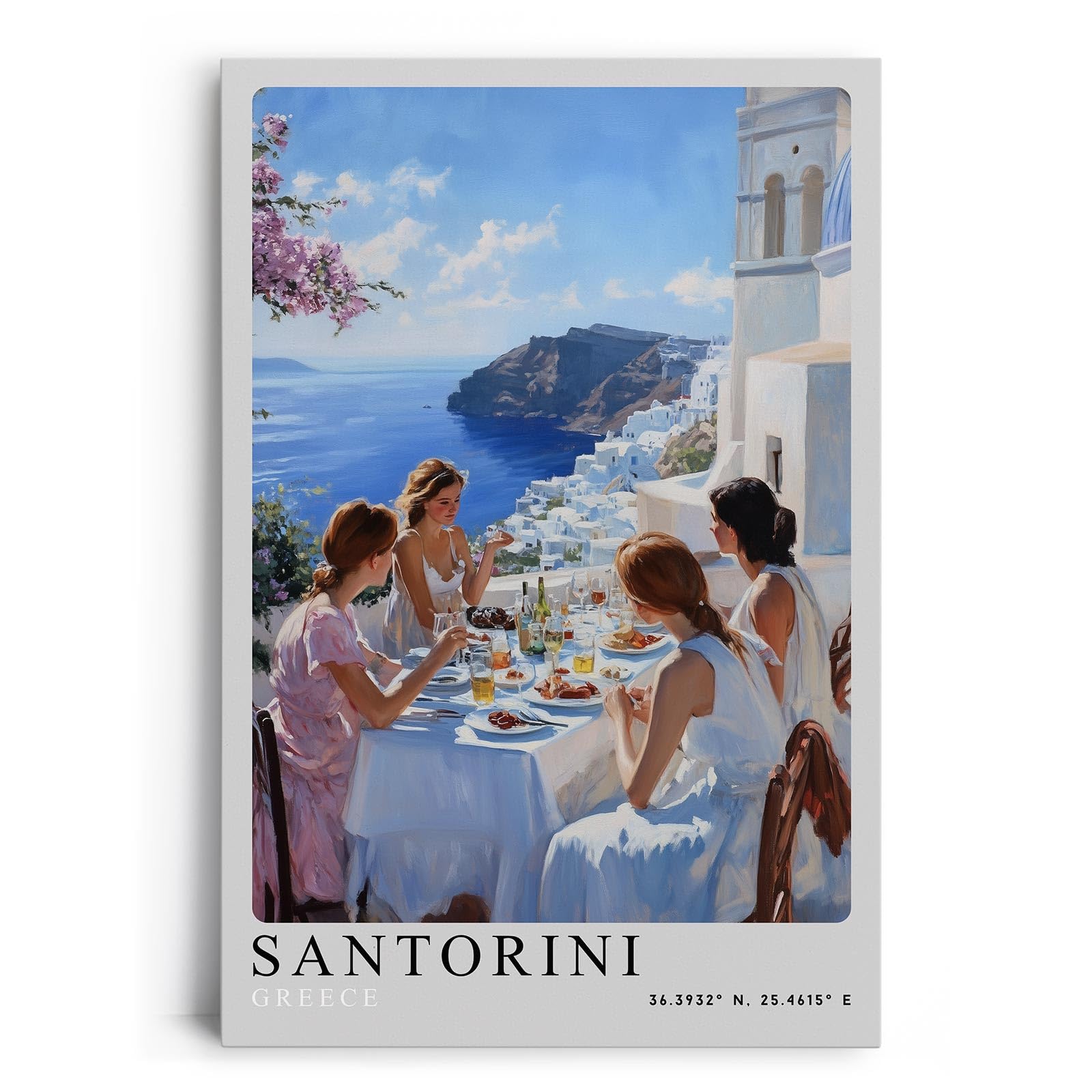 Paul Sinus Leinwandbild 40x60cm Leinwandbild Santorini Griechenland mediterraner Charme weiß-blaue Architektur griechische Insel Sommertraum