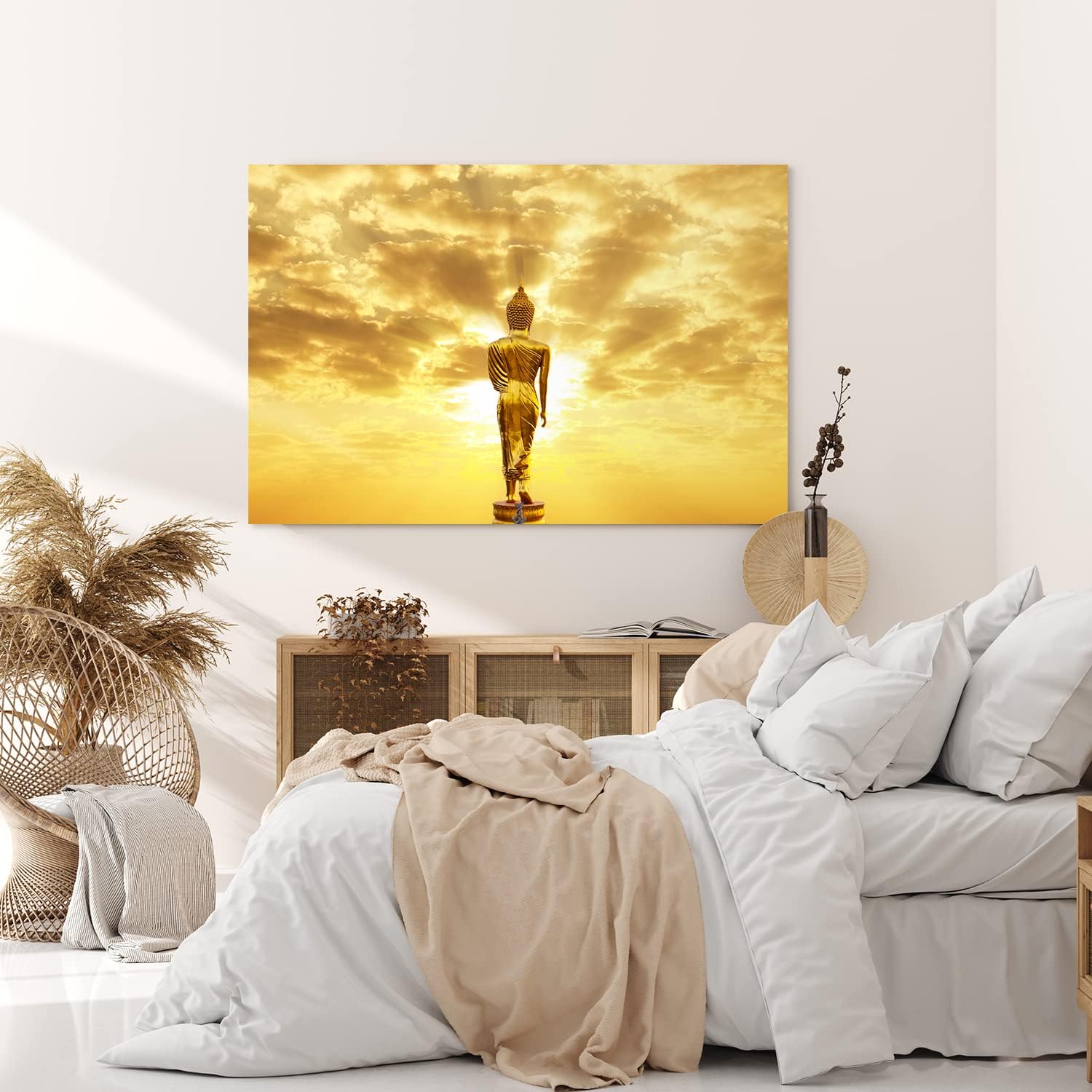 Paul Sinus Wandbild 120x80cm Buddha an Sonnenlicht Sonne Himmel Harmonie Buddhismus