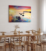 Paul Sinus Wandbild 120x80cm Meer Felsen Küste Sonne Sonnenstrahl Horizont Rot
