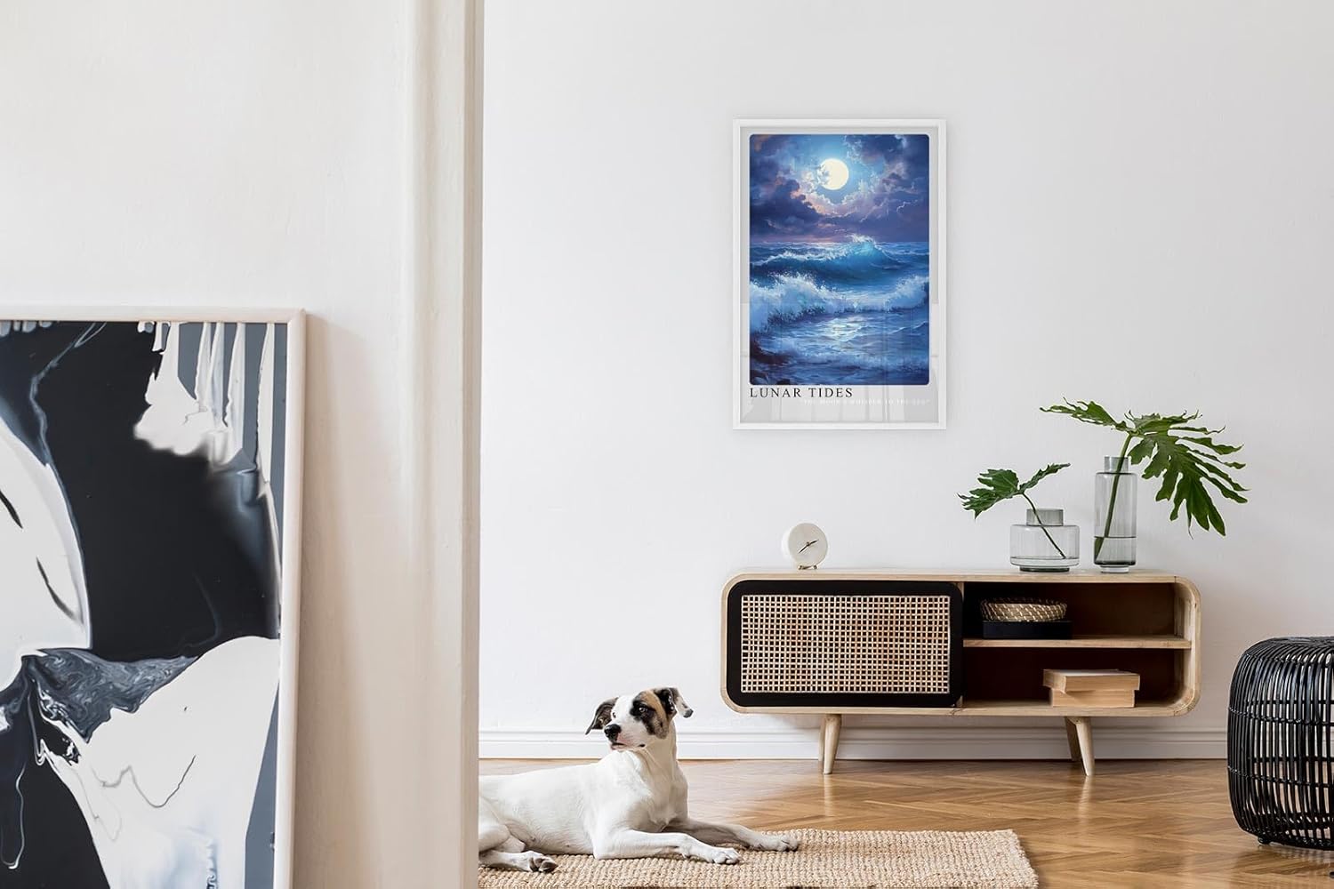 Paul Sinus Leinwandbild 80x120cm Mondflut – Mystisches Meeresmotiv mit leuchtendem Vollmond, sanften Wellen und atmosphärischer Lichtstimmung