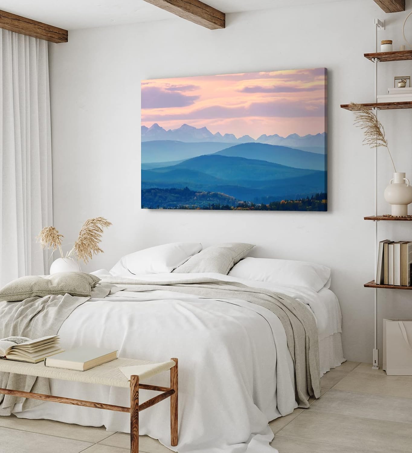 Paul Sinus Wandbild 120x80cm Gebirge Berglandschaft Sonnenuntergang Hügel Blau