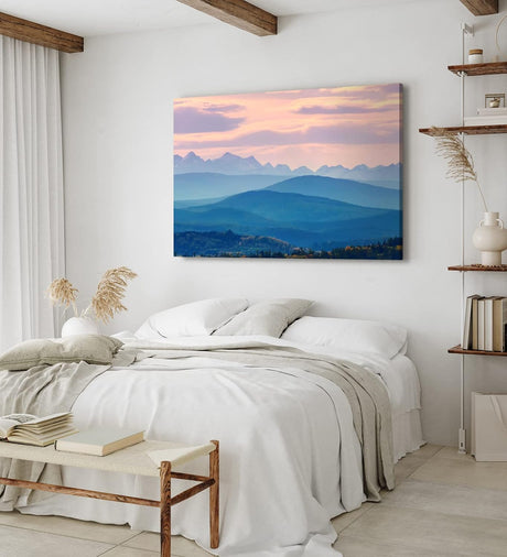 Paul Sinus Wandbild 120x80cm Gebirge Berglandschaft Sonnenuntergang Hügel Blau