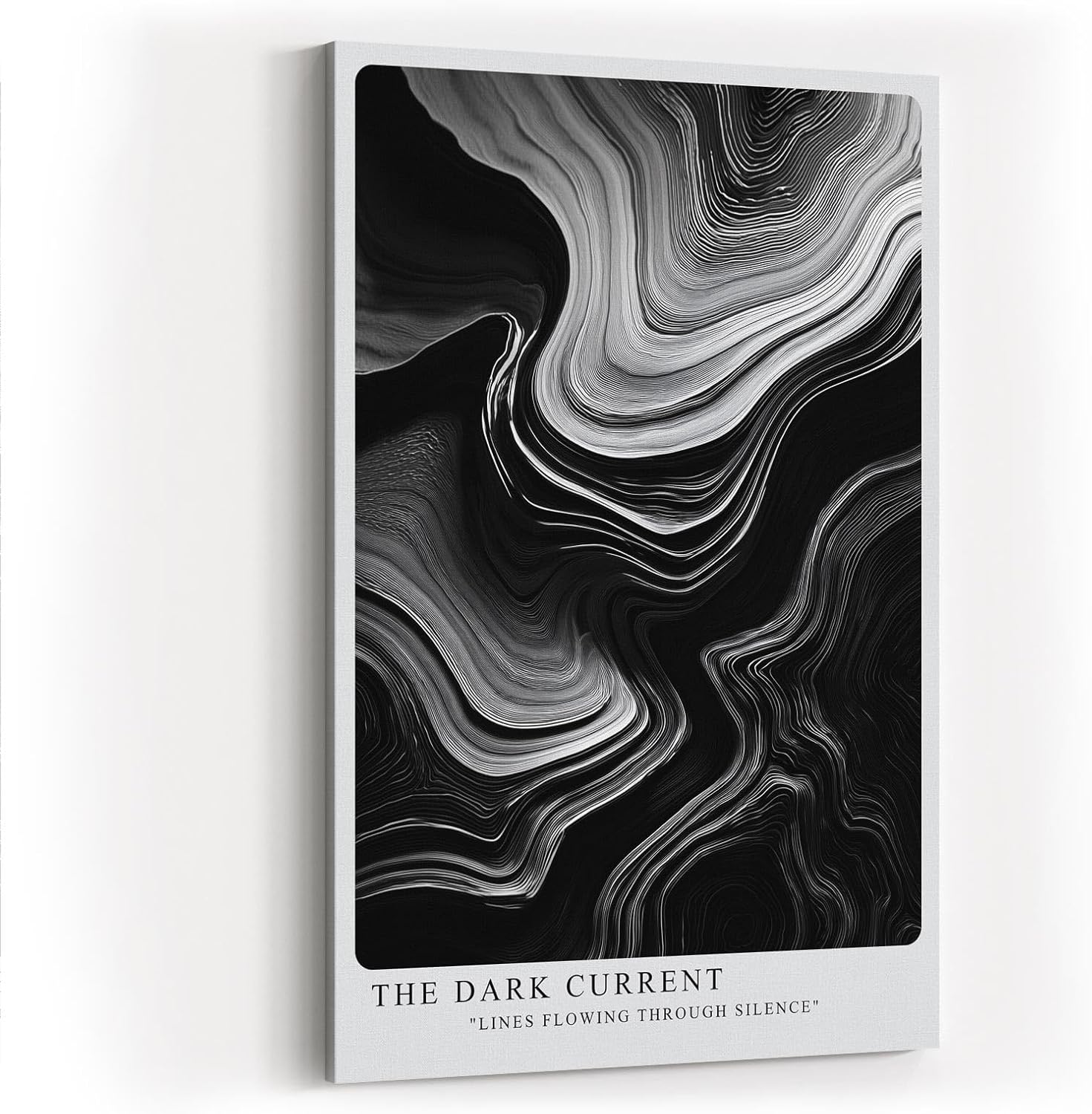 Paul Sinus Wandbild in 40x60cm The Dark Current – Abstrakte Schwarz-Weiß-Linienstrukturen mit fließender Bewegung und tiefem Kontrast