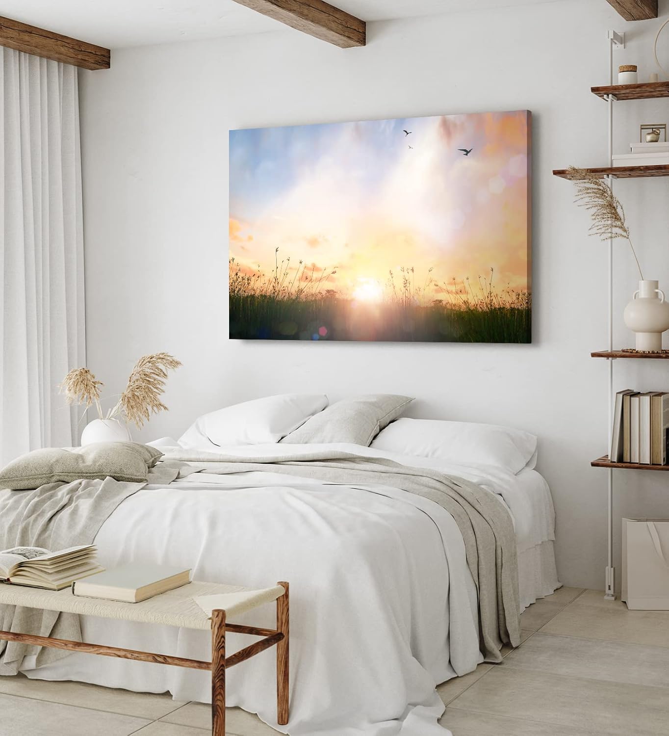 Paul Sinus Wandbild 120x80cm Sommerwiese Sonnenuntergang Vögel Halme Natur