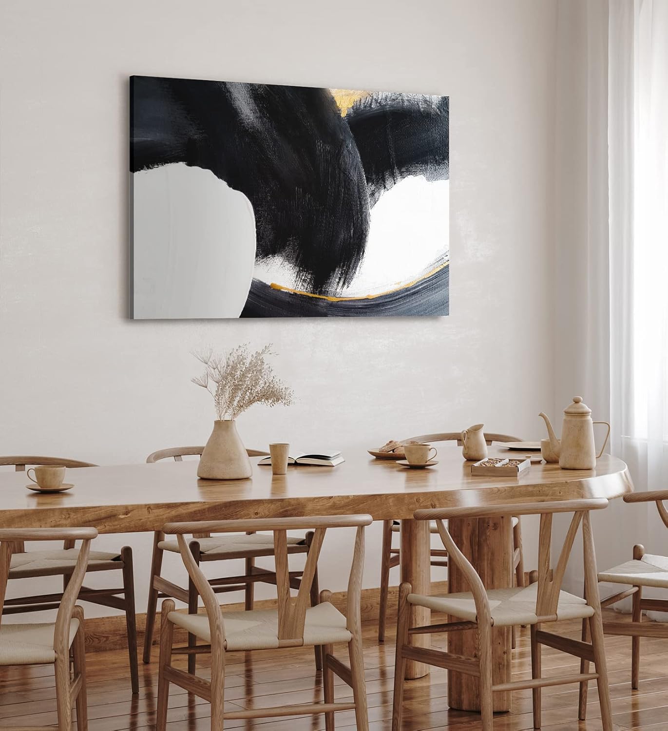 Wandbild 120x80cm Abstrakte Kunst schwarze Farbe Pinselstrich Modern