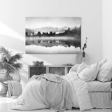 Paul Sinus Wandbild 120x80cm See Berge Landschaft Schwarz Weiß Bäume