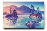Sinus Art Wandbild 120x80cm Bergsee mit kleinen Inseln und sanfter Lichtstimmung – romantisch und naturverbunden