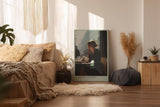 Paul Sinus Wandbild in 40x60cm Waiting in Paris – Ausdrucksstarke Szene einer Frau am Café-Tisch in Paris, nachdenklich ins Straßenleben blickend, moderne Bilder in warmen Farbtönen