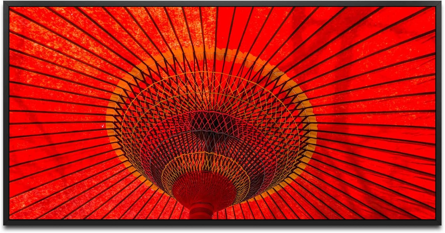 Japanischer Regenschirm ca. 130x70cm Wandbild inklusive Schattenfugenrahmen schwarz - Panorama Leinwand Bild XXL Format Wandbilder Wohnzimmer Wohnung Deko Kunstdrucke