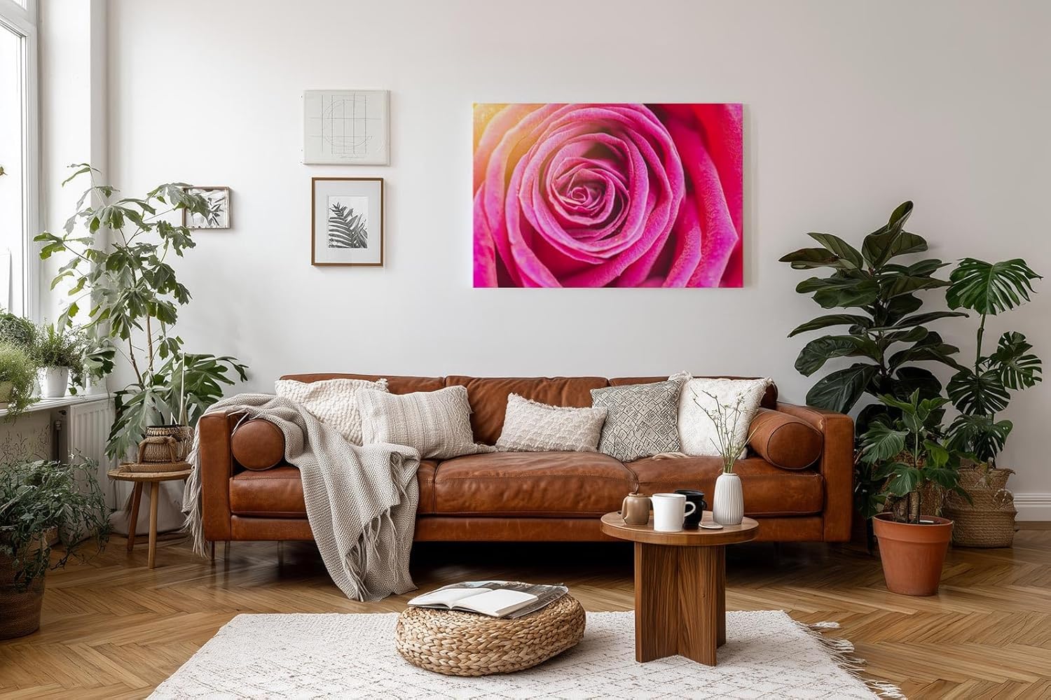 Sinus Art Wandbild 120x80cm Nahaufnahme einer geöffneten Rose mit weichen Übergängen und natürlicher Symmetrie