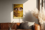 Paul Sinus Wandbild in 40x60cm The Soul Mirror – Intensiver Blick durch goldene Augen mit gelbem Stoff umhüllt
