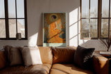 Paul Sinus Wandbild in 40x60cm The Sun's Favorite mit eleganter Frau in goldener Robe vor floralem Hintergrund für luxuriöse Wandgestaltung