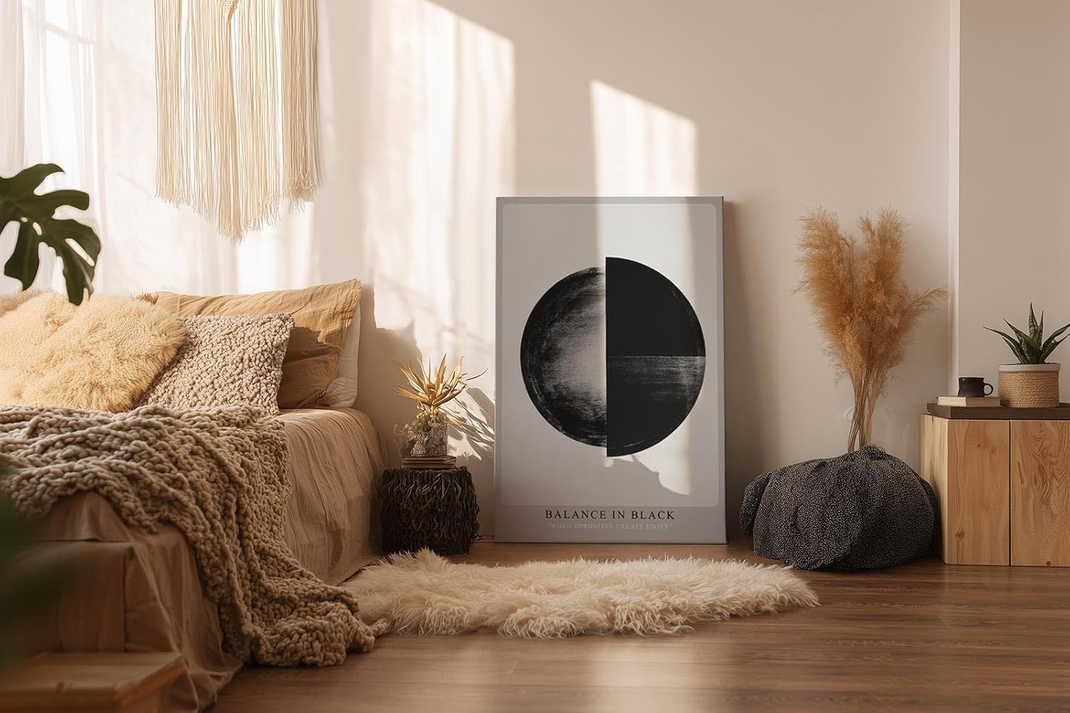 Paul Sinus Wandbild in 40x60cm Balance in Black – Halbierte Kreisform in Schwarz-Weiß als Symbol für Harmonie und Kontrast