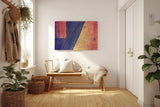 Sinus Art Wandbild 120x80cm Breite Farbbalken in Blau und Orange mit violettem Verlauf und geometrischer Anordnung