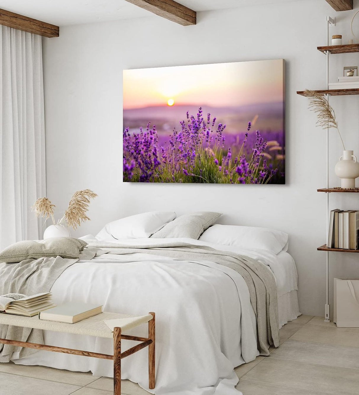 Paul Sinus Wandbild 120x80cm Lavendel Blumen Blüten Violett Sonnenuntergang Blumenwiese