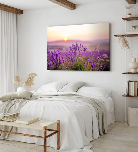 Paul Sinus Wandbild 120x80cm Lavendel Blumen Blüten Violett Sonnenuntergang Blumenwiese
