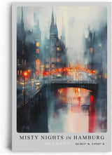 Paul Sinus Leinwandbild 60x90cm Misty Nights in Hamburg – Stimmungsvolle Stadtansicht mit nebelverhangenen Gebäuden, leuchtenden Straßenlichtern