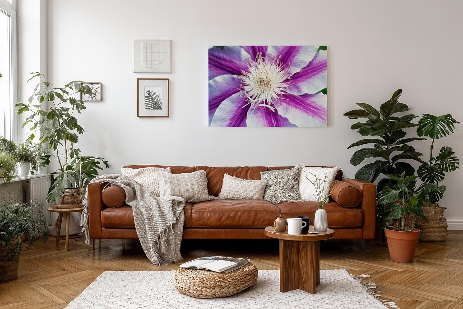 Sinus Art Wandbild 120x80cm Detaillierte Nahaufnahme einer lila-weißen Blüte mit ausdrucksstarker Struktur