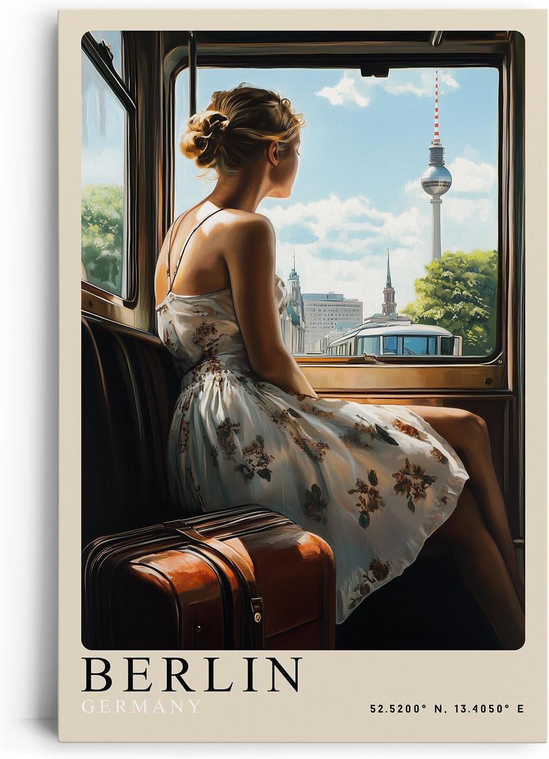Paul Sinus Leinwandbild 80x120cm Leinwandbild Berlin Deutschland Stadtblick Fernsehturm Zugreise Nostalgie Vintage Romantik Sehnsucht Reisemoment Hauptstadt