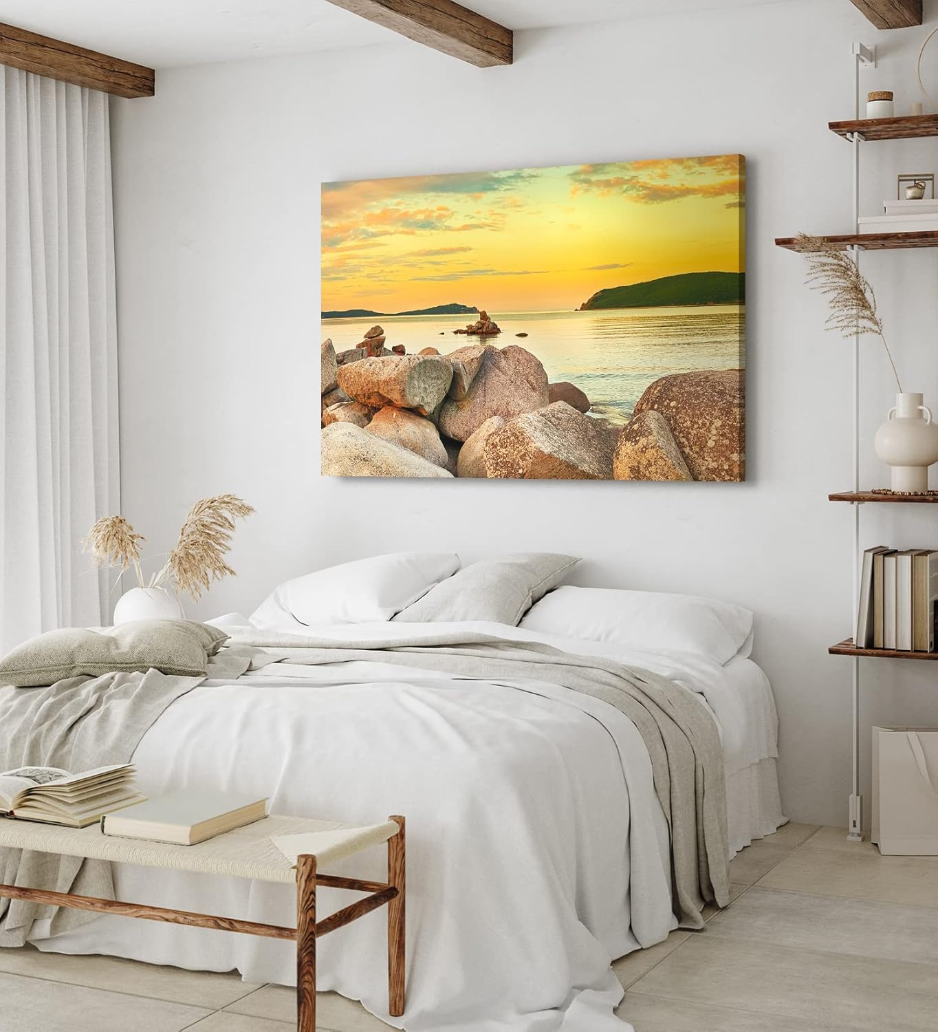 Paul Sinus Wandbild 120x80cm Felsen Meer roter Himmel Horizont Berge Sonnenuntergang