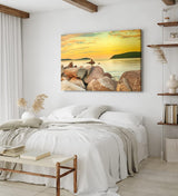 Paul Sinus Wandbild 120x80cm Felsen Meer roter Himmel Horizont Berge Sonnenuntergang