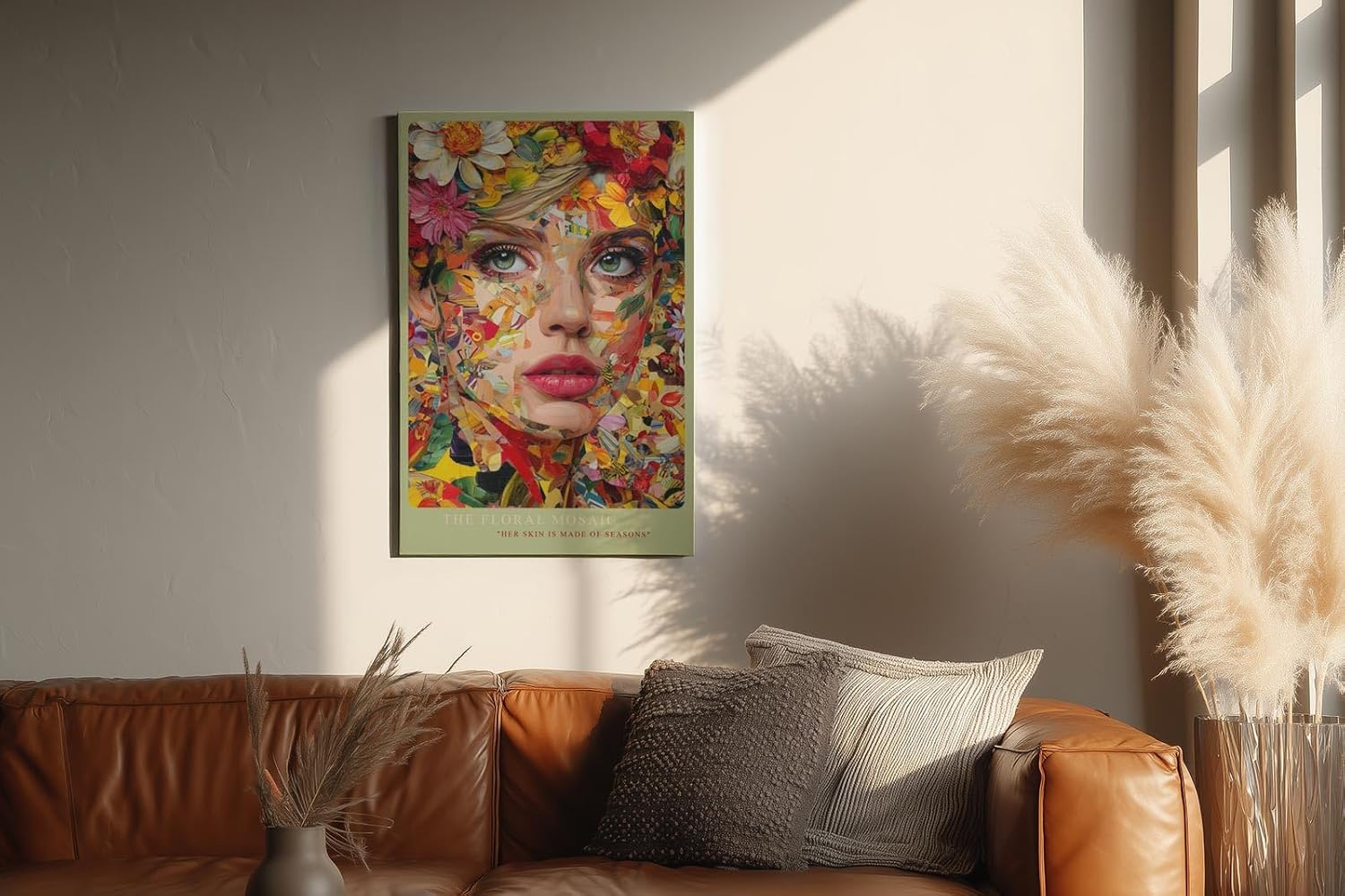 Paul Sinus Wandbild in 40x60cm The Floral Mosaic mit kunstvollem Frauenportrait aus farbigen Blütenfragmenten für moderne Wandgestaltung