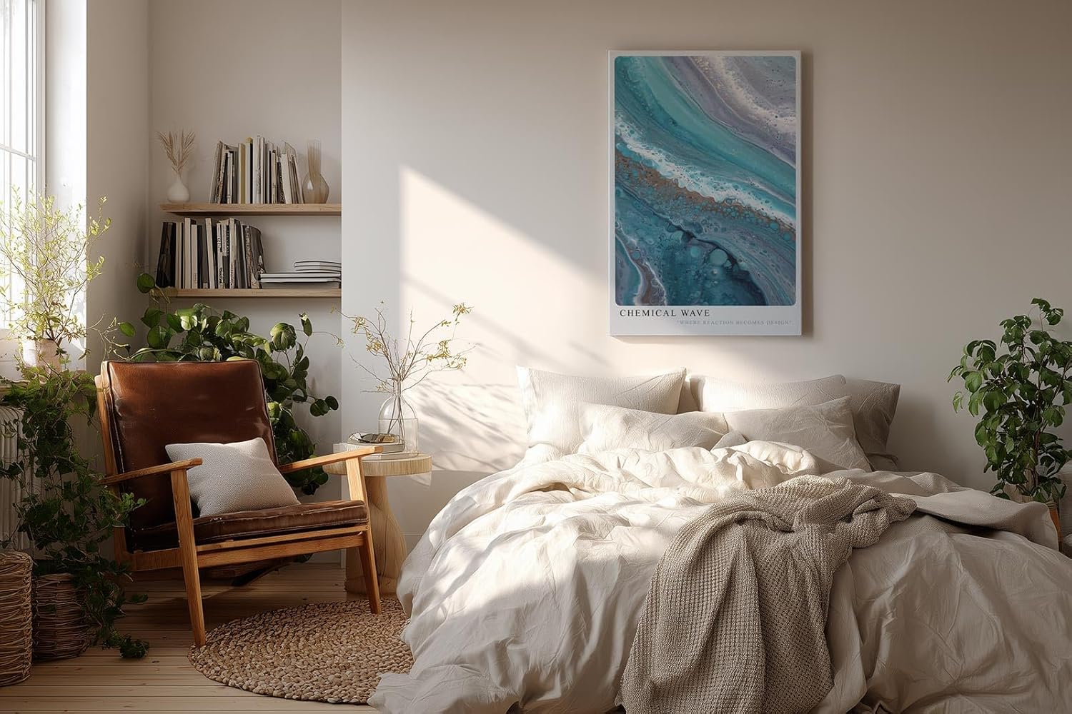 Paul Sinus Wandbild in 40x60cm Chemical Wave Abstrakte Fließstrukturen in Blauund Türkistönen