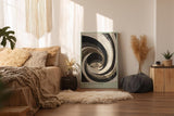 Paul Sinus Wandbild in 40x60cm The Gravity Loop – Dynamische Schwarz-Weiß-Wirbelstruktur mit kraftvoller Tiefenwirkung und plastischer Textur