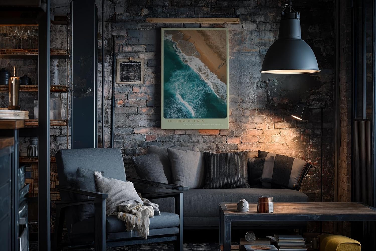 Paul Sinus Wandbild in 40x60cm The Edge of Calm – Luftaufnahme von Strand und Wellen in Türkisund Sandtönen